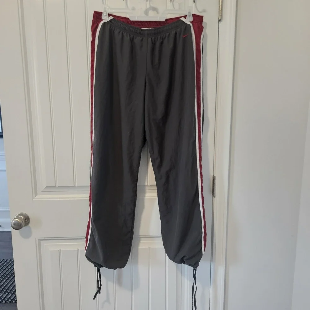 Y2K Nike Charcoal Grey With Burgundy White Stripes And Lining Joggers Tracksuits